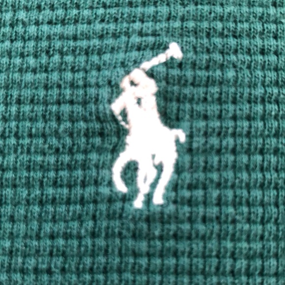 Polo Ralph Lauren Long Sleeve Waffle Green Men's V-neck Top L - Picture 2 of 3